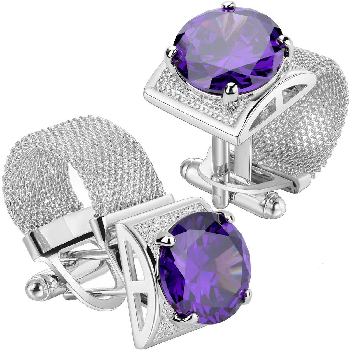HAWSON Birthstone Crystal Cufflinks for Men Silver Luxury with Chain Wedding Birthday Christmas Gift