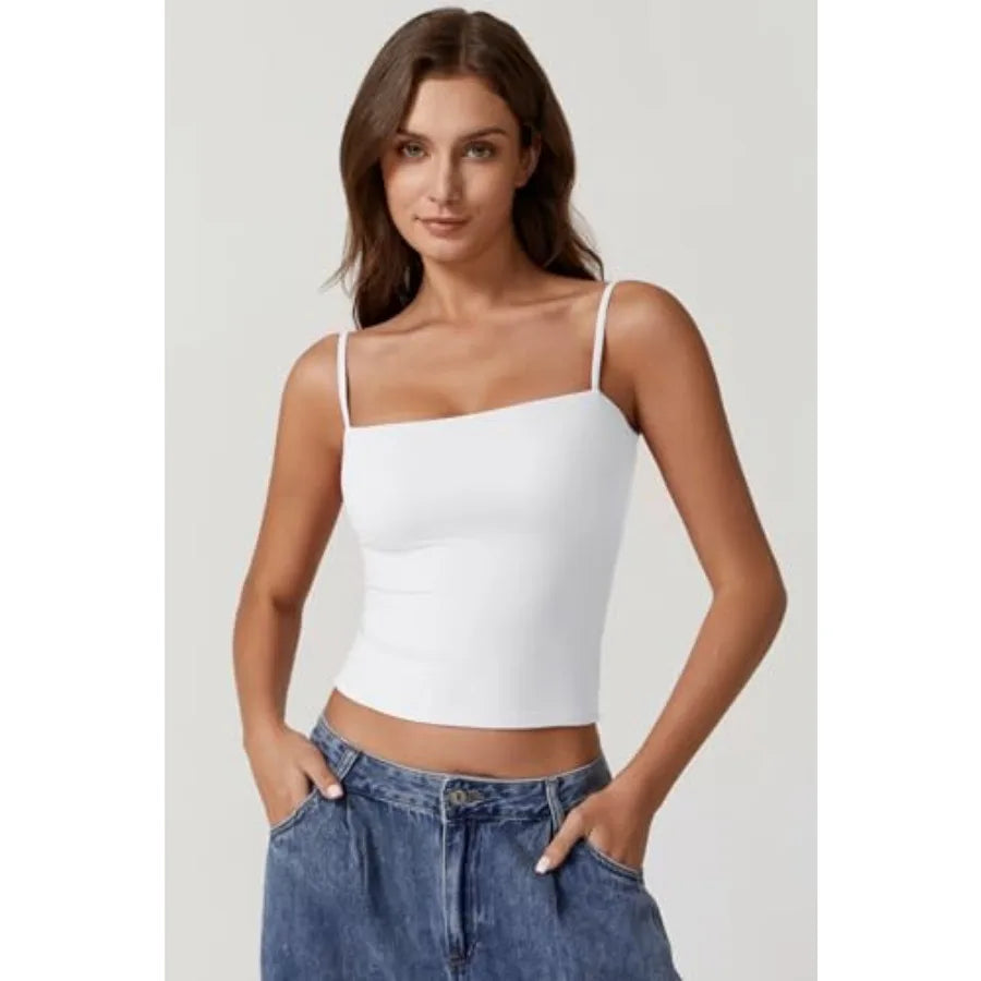 QINSEN Women's Double Lined Basic k Top Adjustable Spaghetti Straps Sleeveless Camisole Shirts