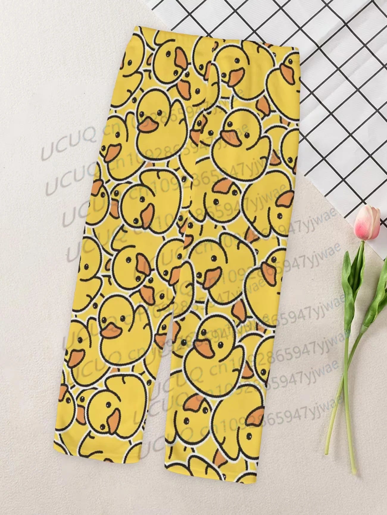 Autumn and Winter Men's Flannel Pajama Pants Pajama Pants Fleece Yellow Duck Print Pajama Women Sleep Pants