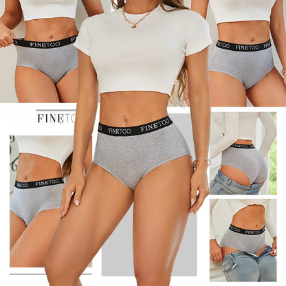 FINETOO 5Pcs Cotton Women Panties High Waist Breathable Soft Ladies Underwear Elastic Waistband Briefs S-XXL Comfortable Briefs