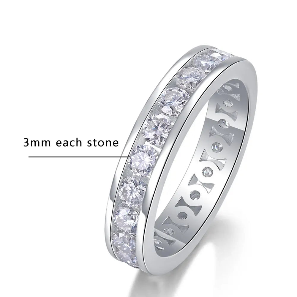 KNOBSPIN 3mm 4mm Moissanite Rings for Women Man D VVS1 Round Brilliant Cut Diamond s925 Sterling Silver Moissanite Eternity Band