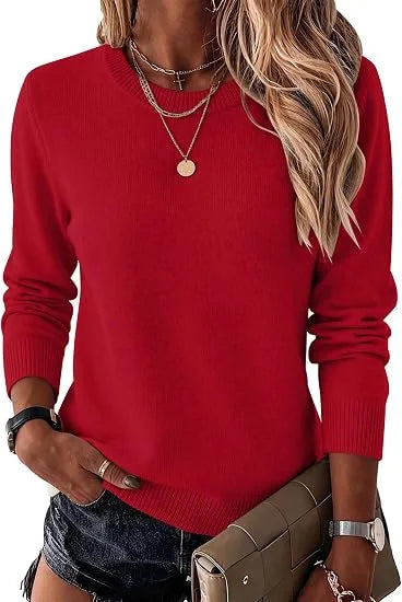 Women's Fashionable Wool Blend Sweater, Long-Sleeved with a Round Neck,