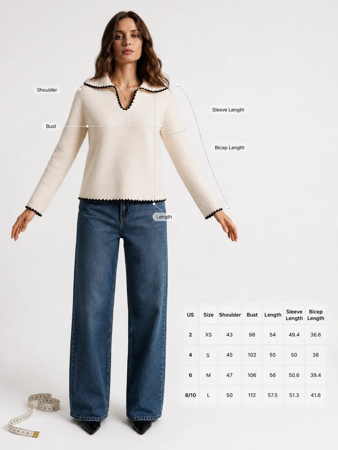 Contrast Trim Peter Pan Collar Sweater for Women, Long Sleeve V‑Neck Loose Fit Knit Pullover Top for Casual Daily Office Fall Winter Wear