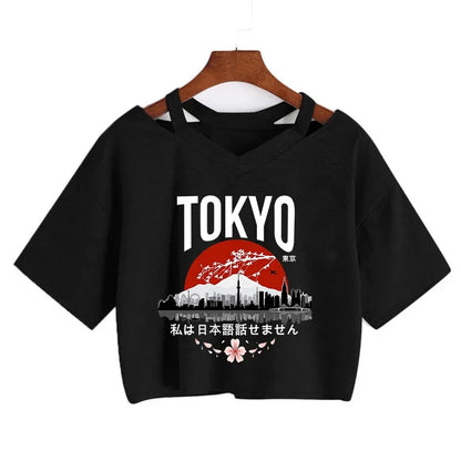2000s Y2k Print Women Tee Shirt Harajuku Gothic Cropped Mange Tshirt Funny Graphic T-shirt Korean Style Casual Crop Tops Female
