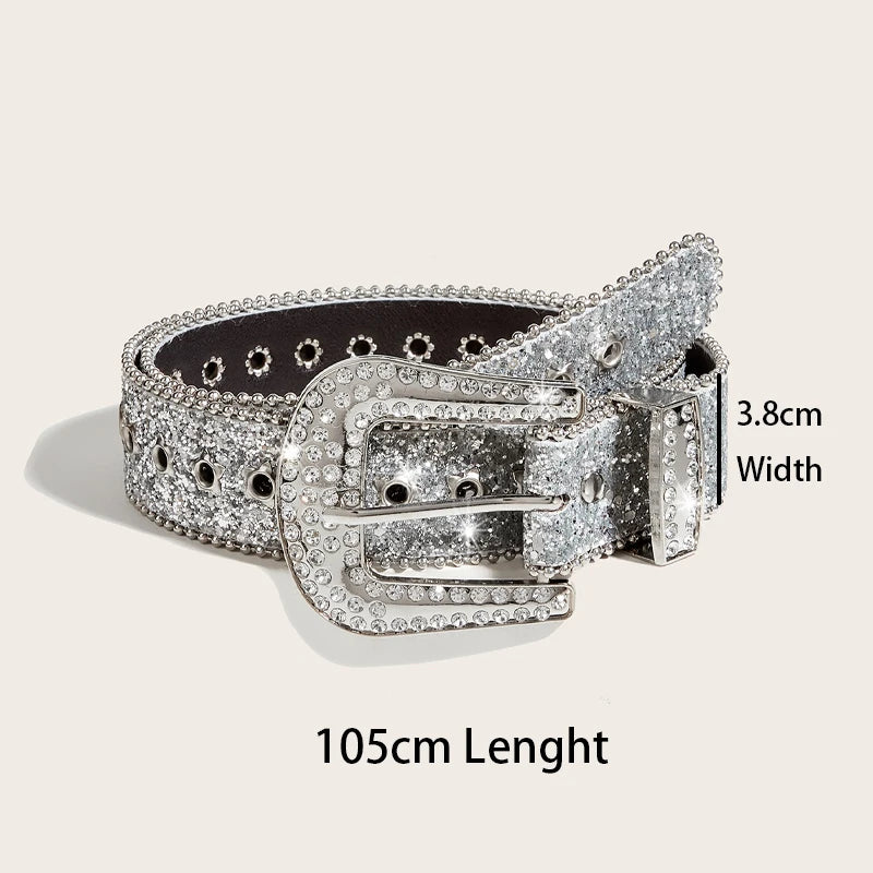 Gothic Black Silver Metal Buckle Rhinestone Belt Luxury Desiner Four Seasons Y2K Womens Jeans Belt Plus Size Men's Waistband