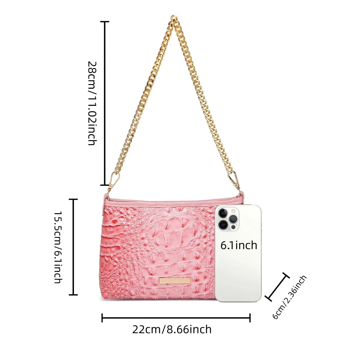 Women Outdoor Daily Shoulder Clutch Pouch Detachable Glossy Chain Strap Crossbody Bag Lightweight Multi Compartment Carry Pack