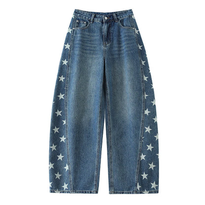 Korean Style Women's Loose Elastic Denim Pants Y2K American Retro Early Spring Fashion Wide Leg Jeans for Ladies