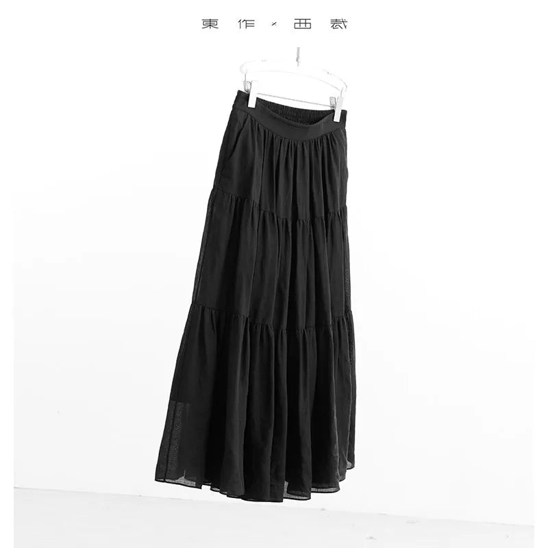 60-Count Pure Ramie Cake Skirt, Mid-Length Beach Vacation Skirt for Women, New Summer 2026 Style
