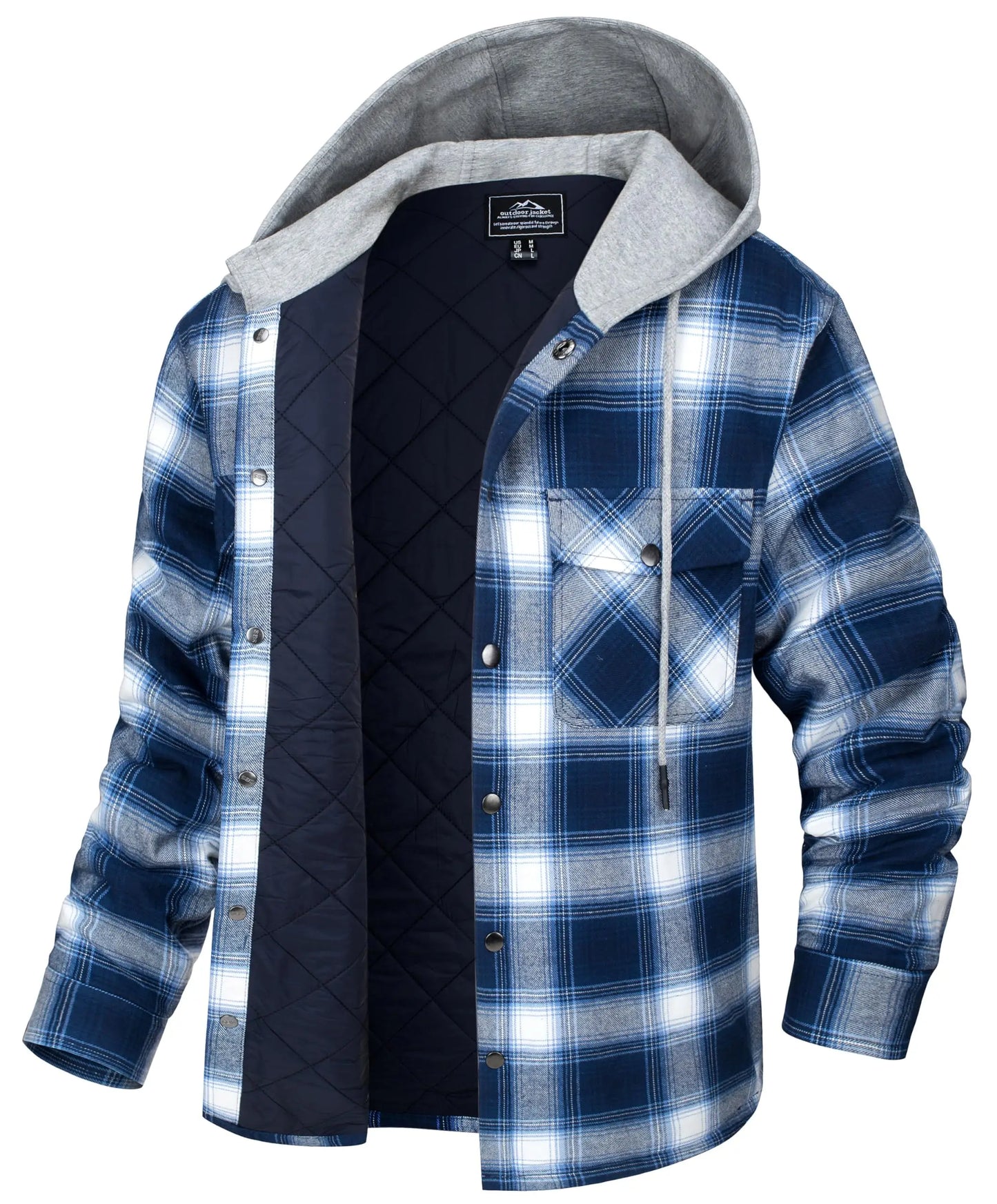 MAGCOMSEN Men's Hooded Flannel Jacket Cotton Autumn Winter Warm Coat Long Sleeve Plaid Shirt