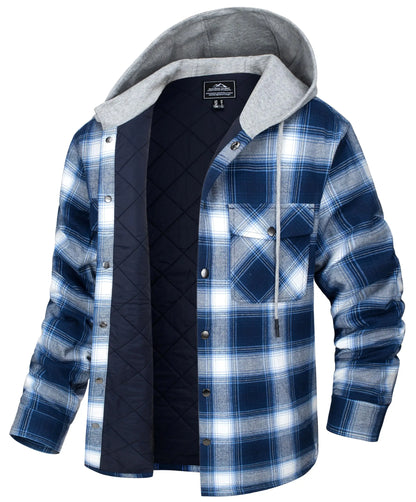 MAGCOMSEN Men's Hooded Flannel Jacket Cotton Autumn Winter Warm Coat Long Sleeve Plaid Shirt
