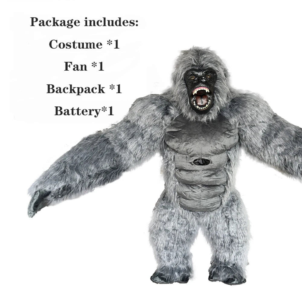 2.6m/3M King Kong Inflatable Costume Mascot With Battery Adult Character Cosplay Animal Birthday Halloween Party Event Plush Set