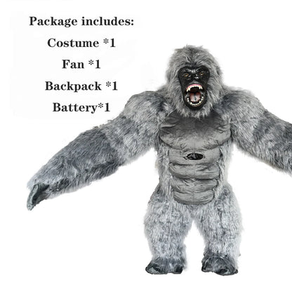 2.6m/3M King Kong Inflatable Costume Mascot With Battery Adult Character Cosplay Animal Birthday Halloween Party Event Plush Set