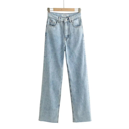 Women's High Waist Jeans 2025 Spring Fall Relaxed Straight Leg Raw Hem Floor-Length Vintage Inspired Daily Uniform
