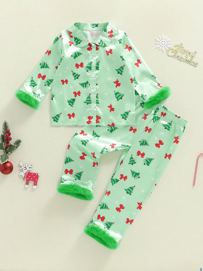 Boys 2Pcs Christmas Pajamas Long Sleeve Reindeer Print Shirt Pants Set Kids Sleepwear Loungewear Holiday Outfit