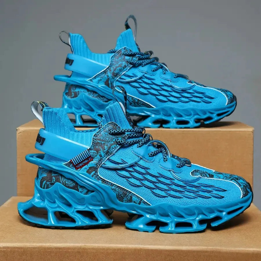 Men's Running Shoes Breathable Shock-Absorbing Lightweight Low-Top Sneakers Vibrant Blue TPU Sole and EVA Cushion for Gym Hikin