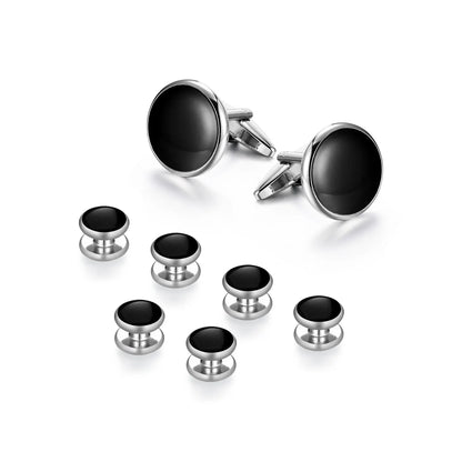 Solid Men's Cufflinks Studs Set for Tuxedo Minimalist Navy Blue Man Shirt Cufflinks for Men's Father Husband