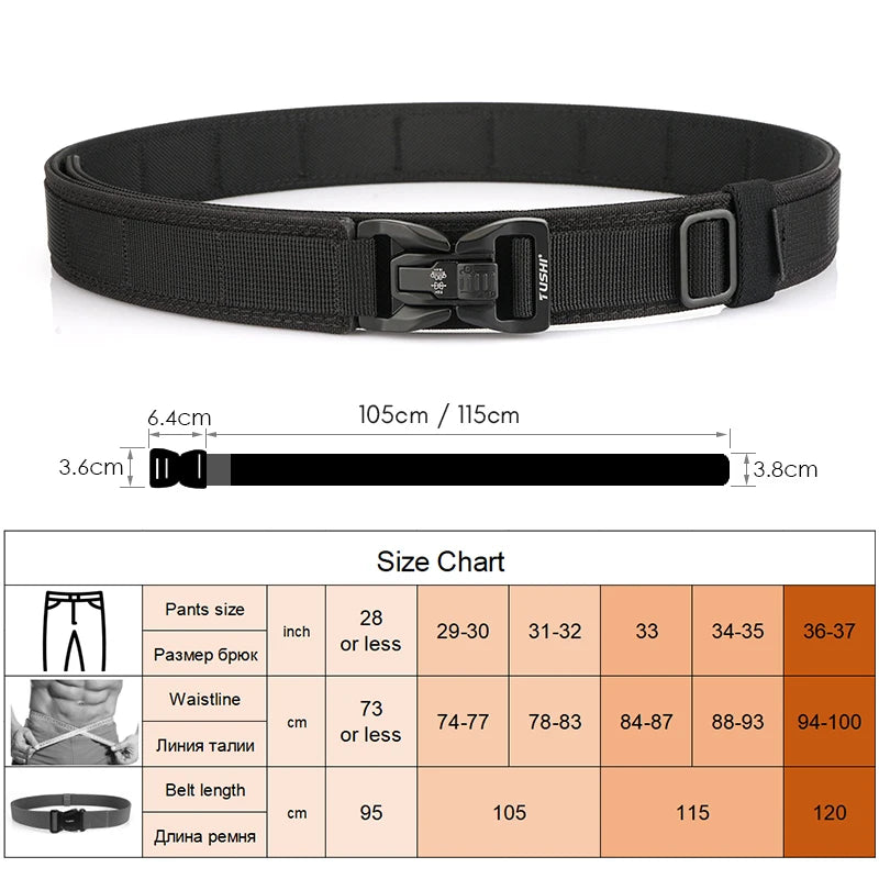 KOLBER 105cm/115cm Rigid Tactical Belt for Men Metal Buckle Quick Release Police Duty Belt Thick Nylon Casual Trouser Girdle