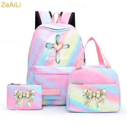 3pcs White Puppy Maltese Dog Colorful Backpack with Lunch Bag for Women Student Teenagers Rucksack Casual School Bags Sets