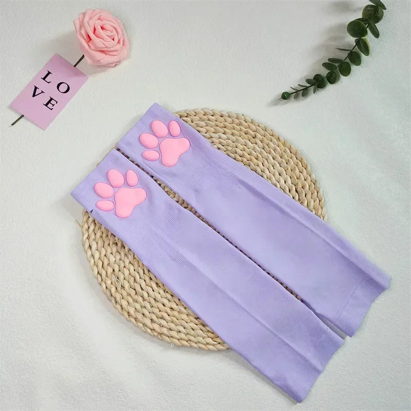 2026 Cute 3D Silicone Pink Cat Claw Paw Pads Soft Fingerless Fluffy Sun Protection Cool Sleeves Cute Gloves Long Tube for Women