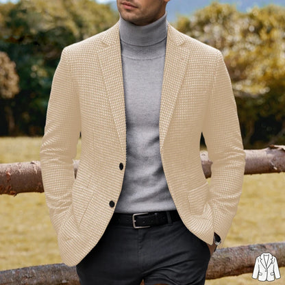 Men's Casual Blazer Houndstooth Wool Blend Suit Jacket Notched Lapel Slim Fit Business Formal Dress Sport Coat Outerwear