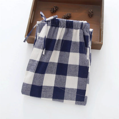 Pajama Pants Men's Flannel Cotton Autumn and Winter Brushed Plaid Long Trousers Warm Home wear Pants