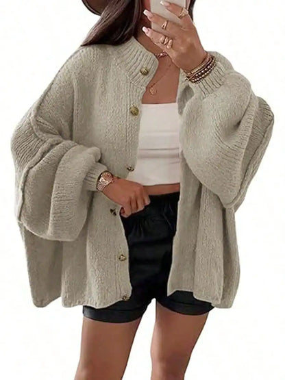 Womens Oversized Loose Fall Sweater Cardigans Long Lantern Sleeve Button Down Chunky Knit Coats
