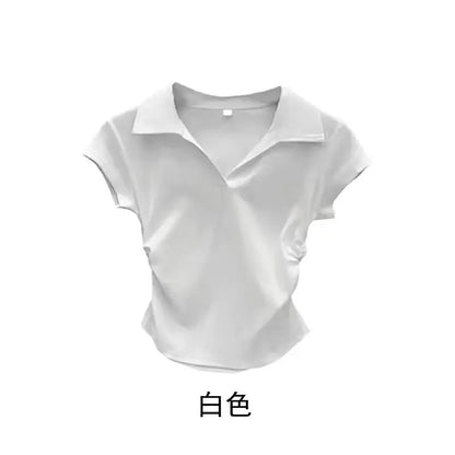 Cotton Summer Sexy Women's T Shirt Skinny Slim Basic Solid Crop Top Short Sleeve Polo TShirtCasual Top Tee for Women