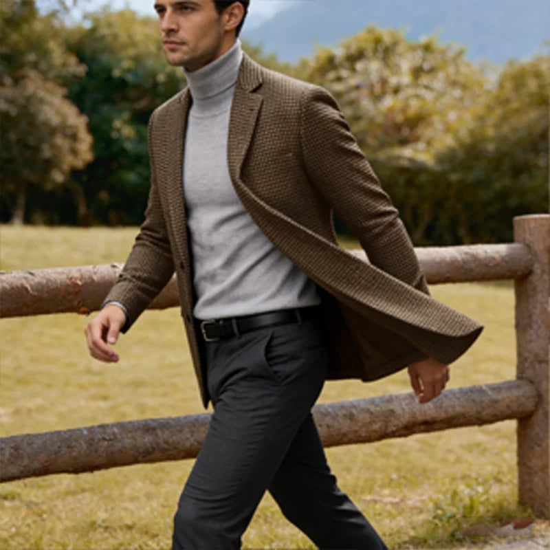 Men's Casual Blazer Houndstooth Wool Blend Suit Jacket Notched Lapel Slim Fit Business Formal Dress Sport Coat Outerwear