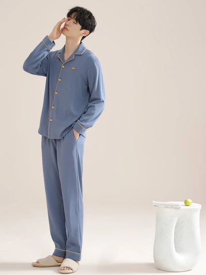 Men's 100% cotton long sleeved four season plus size men's sleepwear