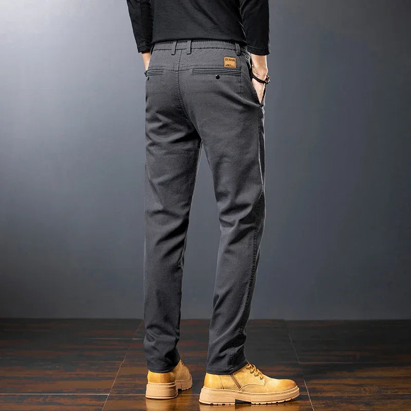 Spring Men's Slim Casual Pants Business Straight Twill Cotton Elastic Trousers Brand Fashion Clothing Coffee Black Gray