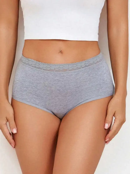 6PCS Womens Cotton Lace Trim Soft Comfortable High-Waisted Briefs Plus Size S-XXL