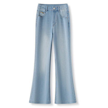 ZJYT Summer Women's Flared Jeans Thin Pants High Street Fashion 2026 New High Waist Casual Blue Denim Trousers Female Bottoms