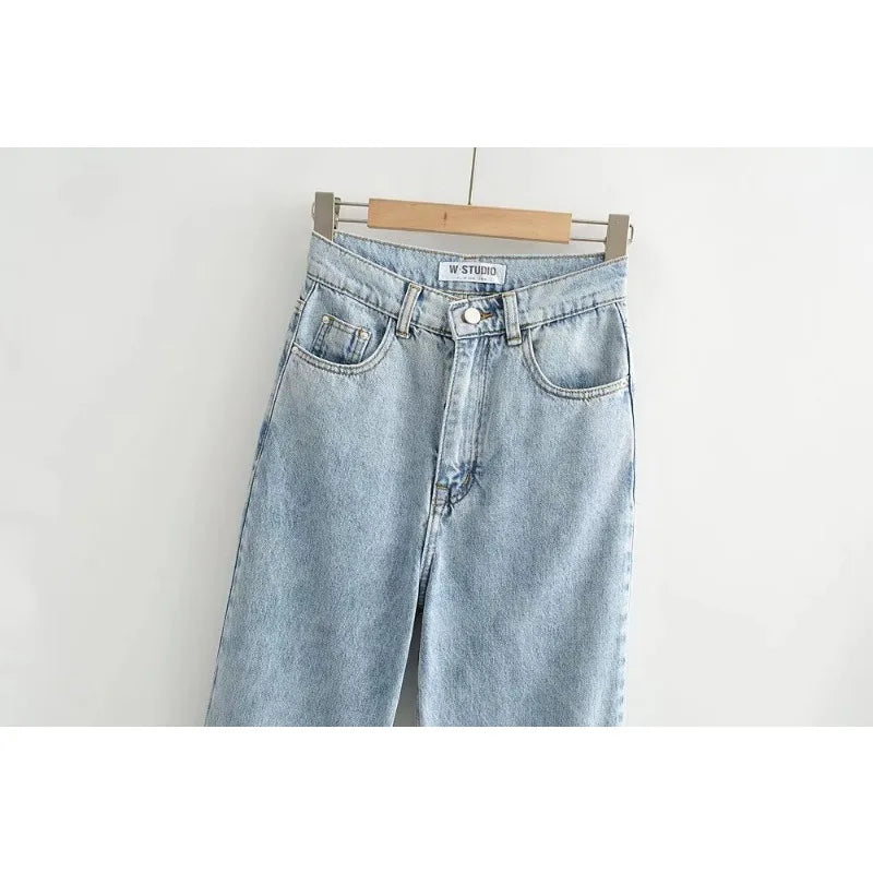 Women's High Waist Jeans 2025 Spring Fall Relaxed Straight Leg Raw Hem Floor-Length Vintage Inspired Daily Uniform