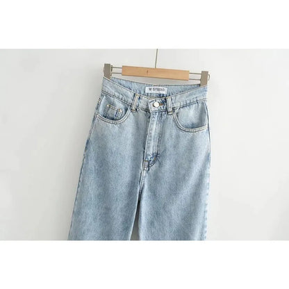 Women's High Waist Jeans 2025 Spring Fall Relaxed Straight Leg Raw Hem Floor-Length Vintage Inspired Daily Uniform