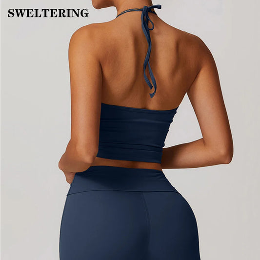 Sports Bra Women Halter Top High Support Push-up Open Back Gym Wear Sexy Fitness Tops Yoga Bra Female Running Workout Underwear
