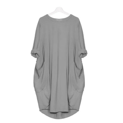 Women's summer casual fashion loose plus size solid color multi-color optional round neck long sleeved dress