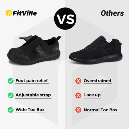 FitVille Diabetic Shoes for Men Extra Wide Hook and Loop Walking Shoes for Elderly for Swollen Feet Foot Pain Relief Neuropathy
