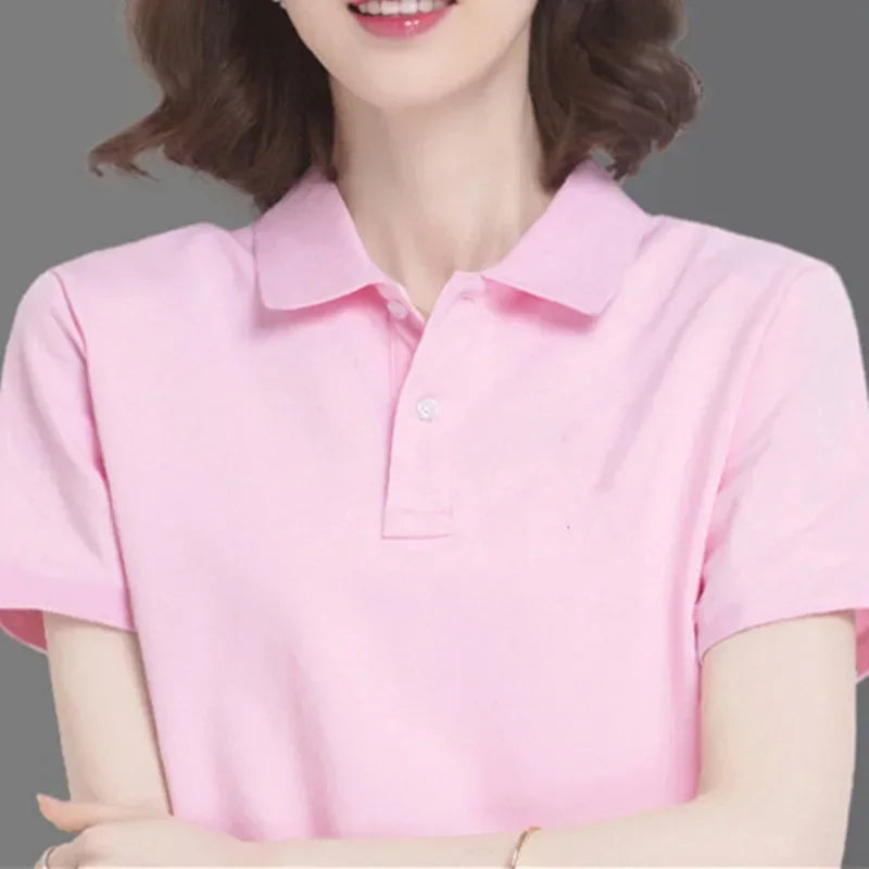 Summer solid color college style sports polo shirt new female student class uniform shirt collar short sleeved T-shirt