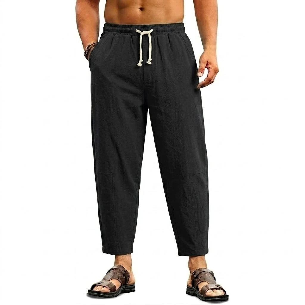 Summer Men's Linen Trousers Solid Color Casual Pants for Men Sport Breathable Baggy Pant