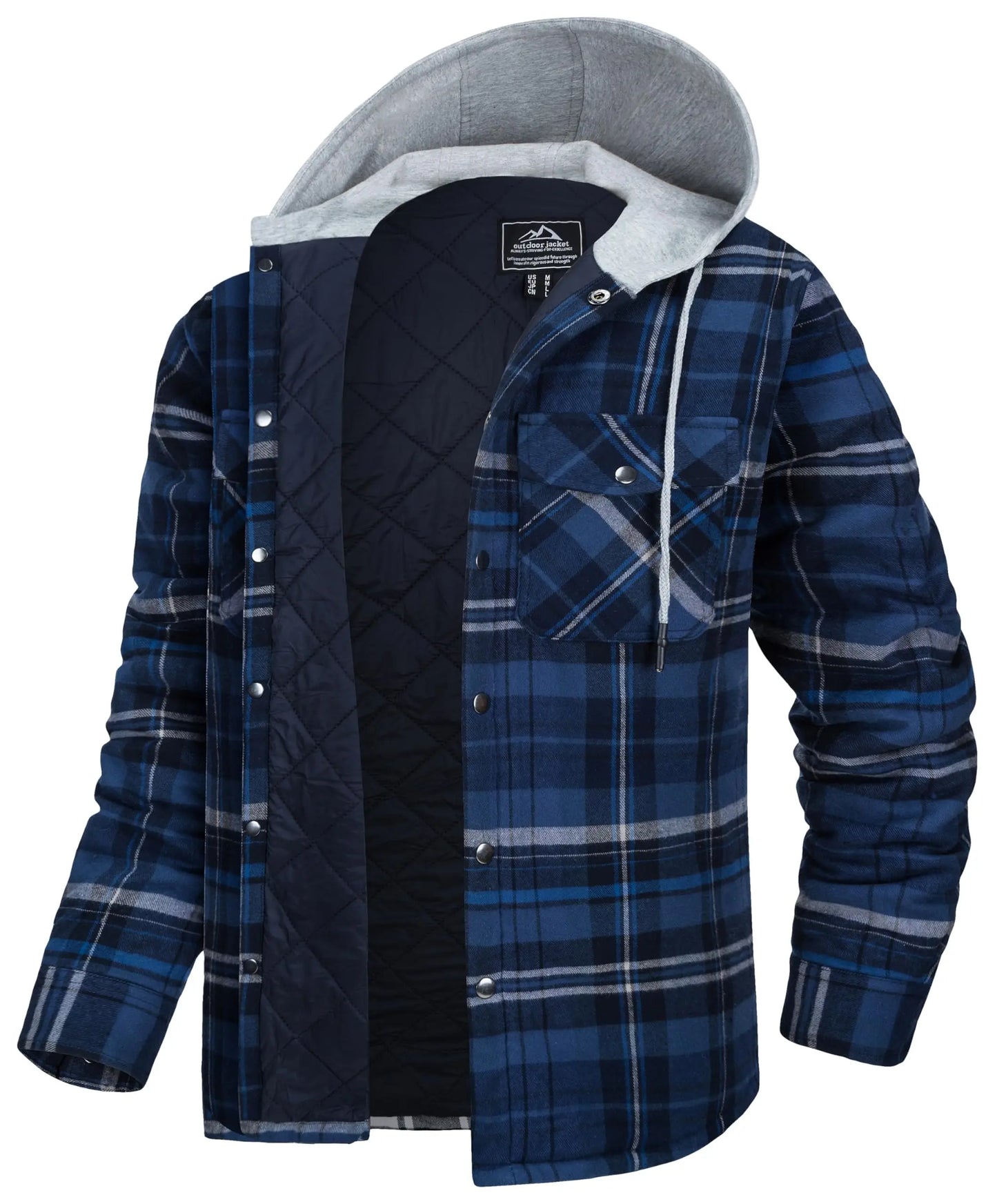 MAGCOMSEN Men's Hooded Flannel Jacket Cotton Autumn Winter Warm Coat Long Sleeve Plaid Shirt