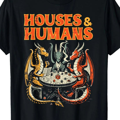 Men's Fun Dungeons&Dragons Inspired T-shirt - House&Humans RPG Parody Game Player Top with Dragon and Wizard Battle Design