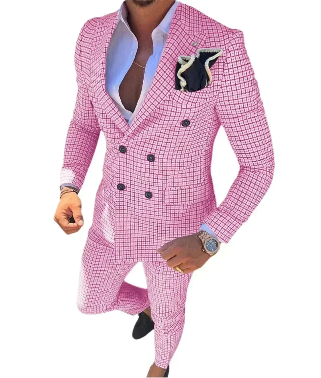 Plaid Suit Elegant Man Suit Dress for Men Regular Suit with Vintage Notch Lapel  Stage Costume Evening Party Summer Beach