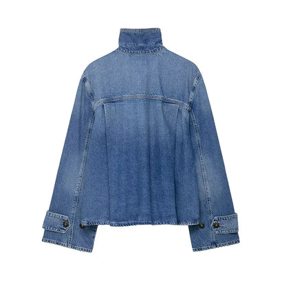 NZLGMSJ 2026 Spring New Women's Street Fashion Denim Jackets Long Sleeves High Neck New Casual Denim Jacket Coats ﻿