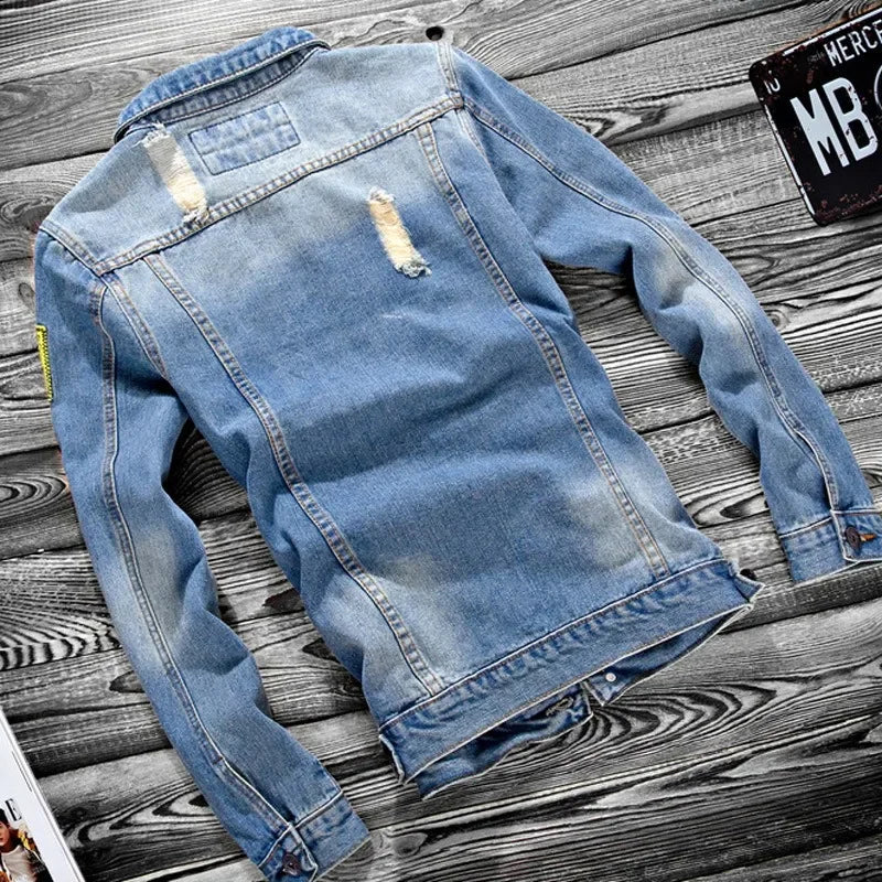 2025 Luxury Mens Denim Jackets Fashion Hole Jeans Jacket Mens Cotton Outwear Jackets Coat Long Sleeve Male Clothing  Streetwear