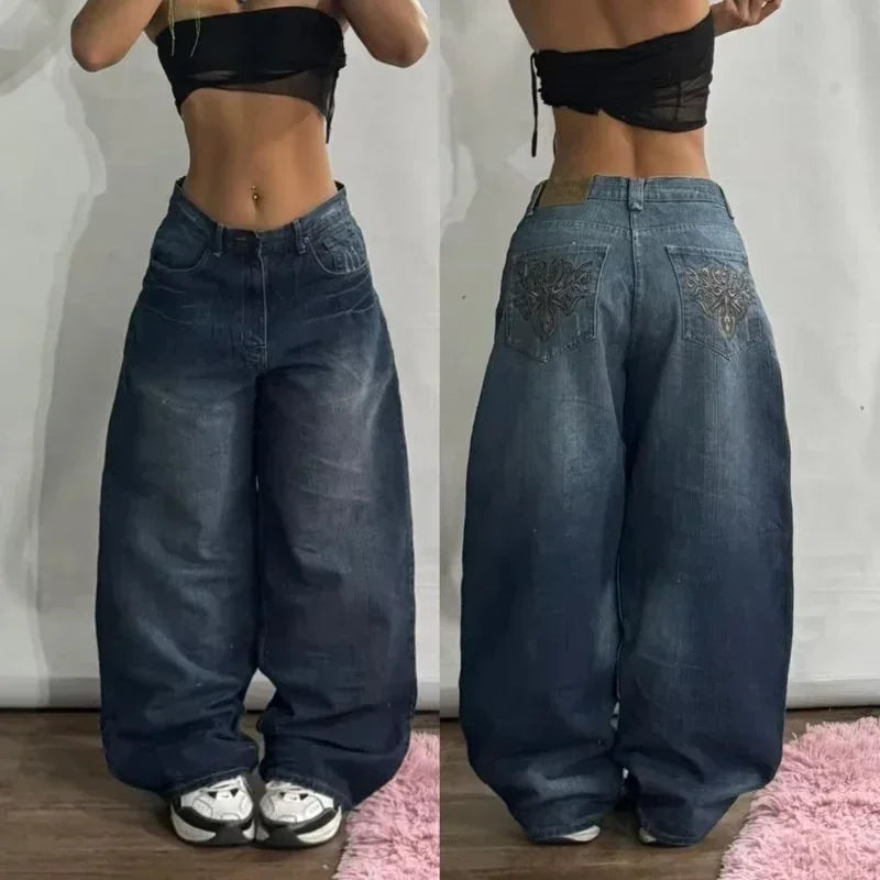 Y2K American New Fashion Tiger Print Loose Jeans Women High Street Harajuku Wind Trend Casual Joker High Waist Wide Leg Pants