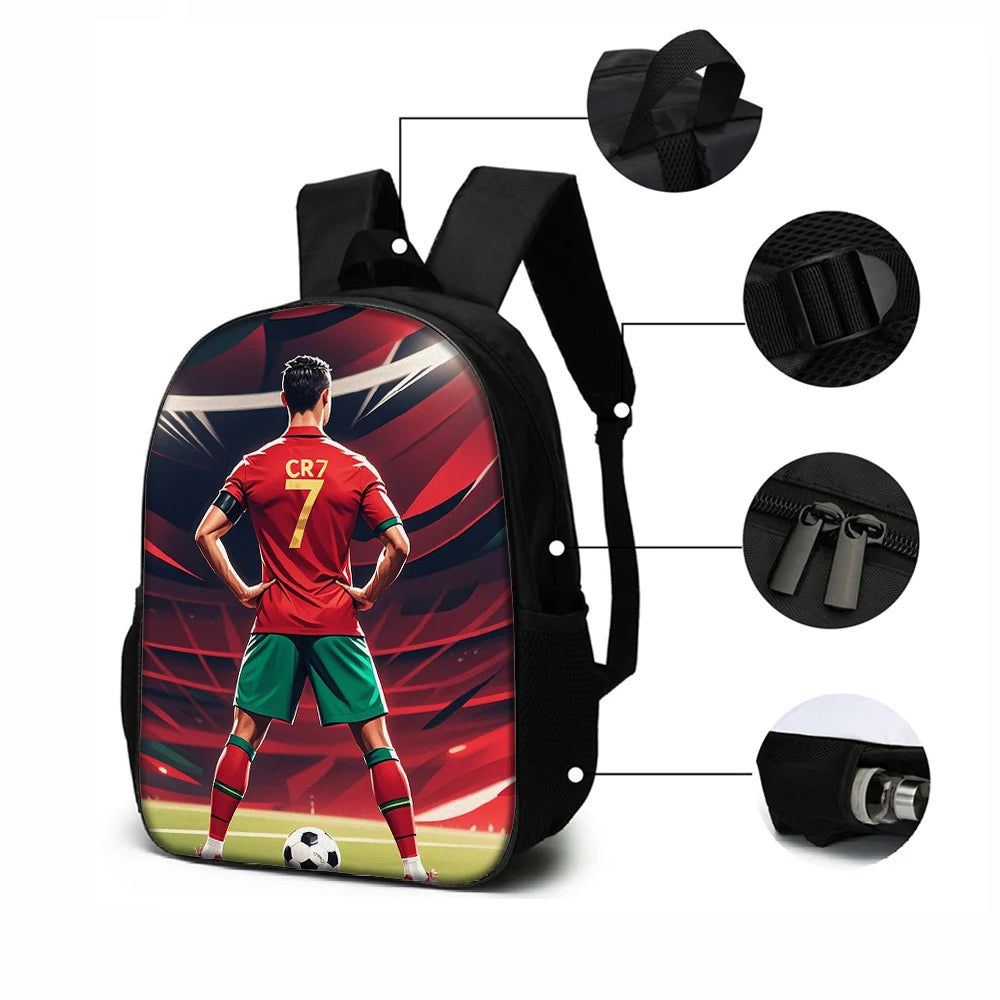 3-Piece CR7 Soccer Star Pattern Backpack Set – Large-Capacity Casual Backpack with Matching Clutch & Tote Bag, Perfect for Daily