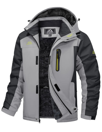 Men's Winter Jacket Waterproof Windproof Fleece Lined Parka Warm Thermal Coat with Removable Hood Outdoor Ski Snowboard Jacket