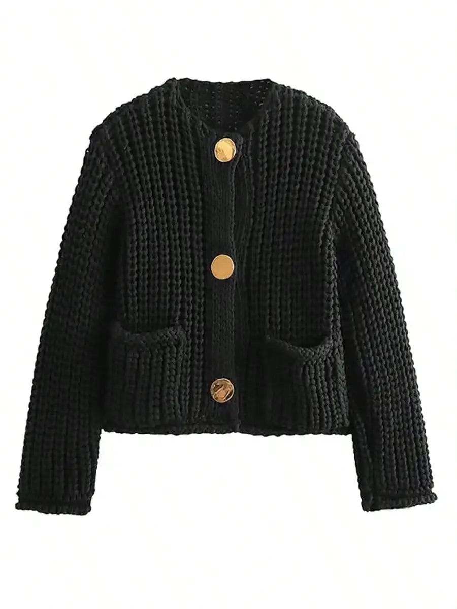 Womens Cropped Cardigan Sweater Button Down Chunky Knit Sweater Long Sleeve Fall Open Front Cardigan