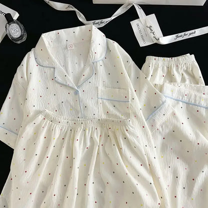 Polka Dot Elegant Women 3PCS Pajama Set Sleepwear Pajama Set Top and Pant with Shorts 3 Piece Set Home Suit Sweet Outfits Y2K