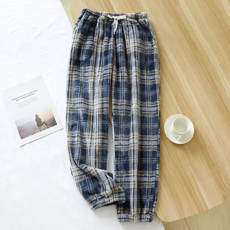 Pajama Pants Women's Autumn and Winter Trousers Couple Warm Pants Thickened Loose Warm Beam Feet Flannel Men's Home Pants
